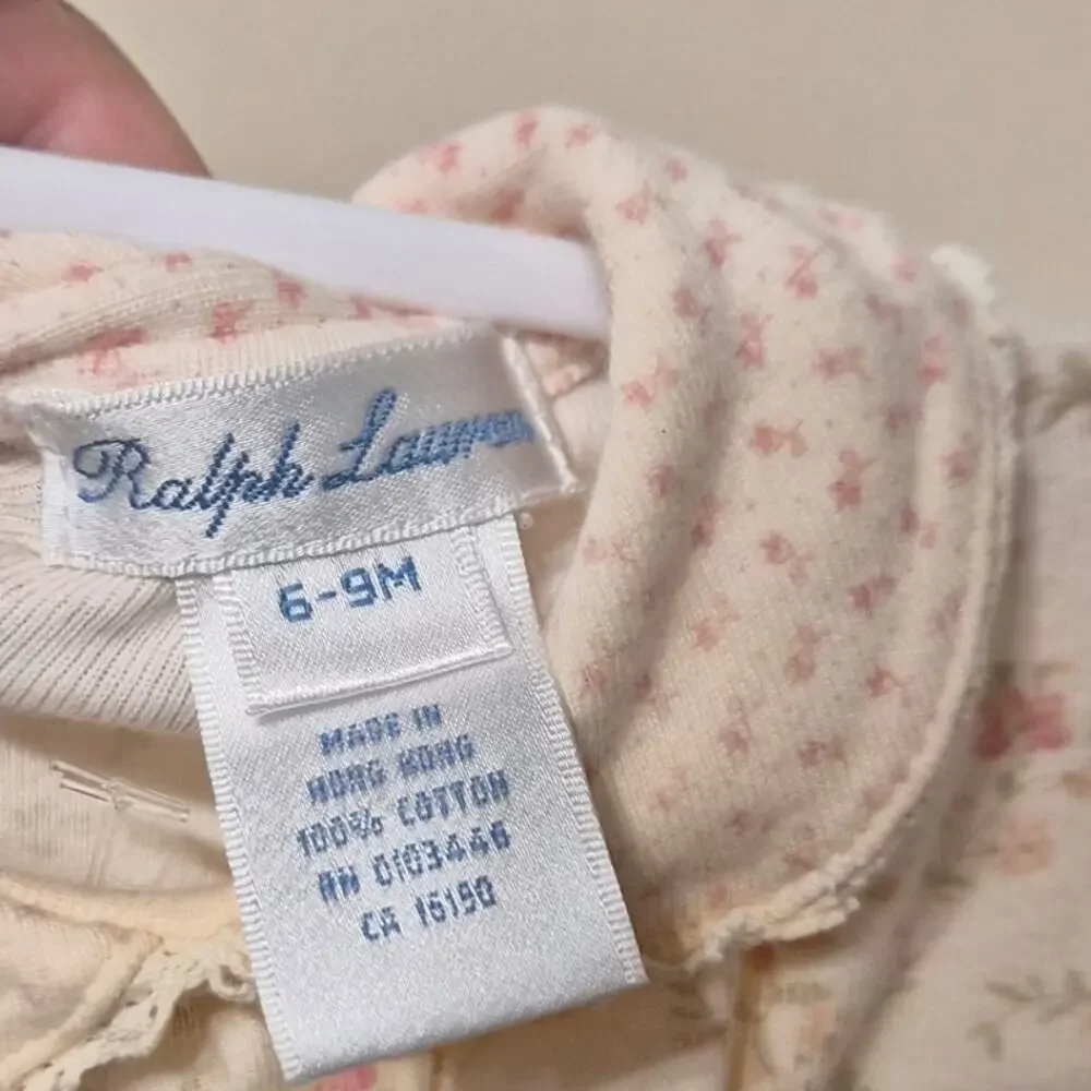 Ralph Lauren 6-9 Month 100% Cotton Floral Footed Collared Coverall Pajama